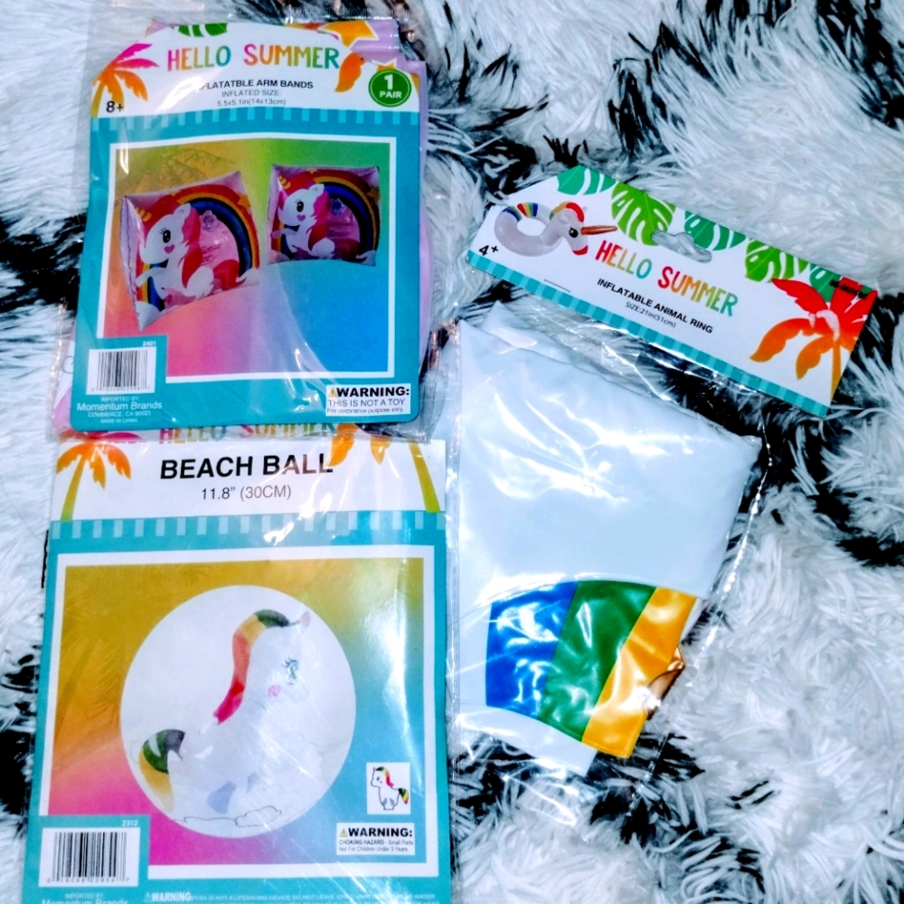 New 3Pc Unicorn Swim Pool Bundle